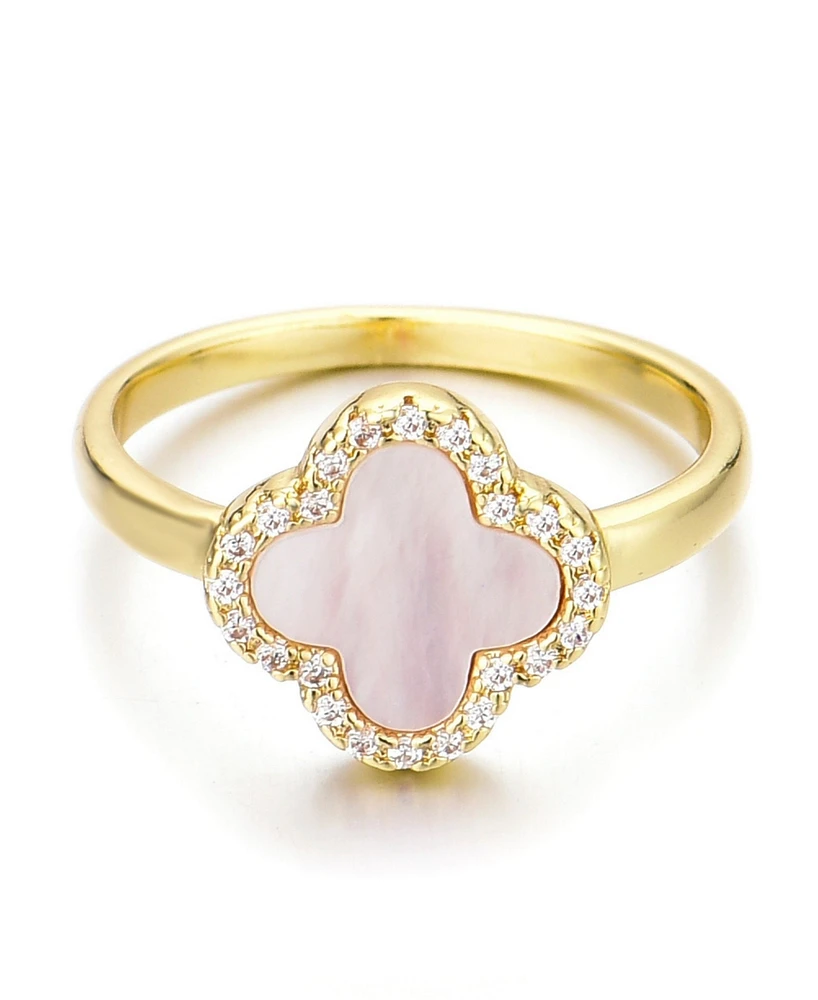 Adornia Gold Mother of Pearl Cubic Zirconia Halo Clover Ring