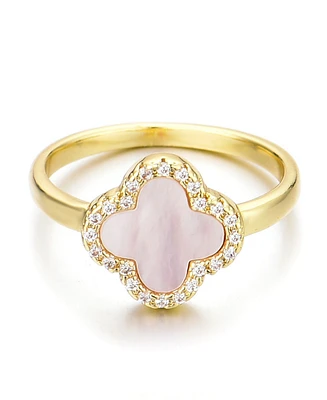 Adornia Gold Mother of Pearl Cubic Zirconia Halo Clover Ring