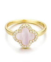 Adornia Gold Mother of Pearl Cubic Zirconia Halo Clover Ring