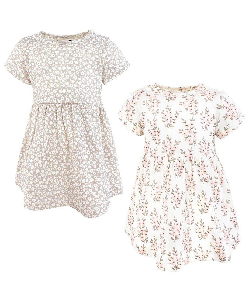 Hudson Baby Girls Cotton Dresses, Pink Taupe Florals