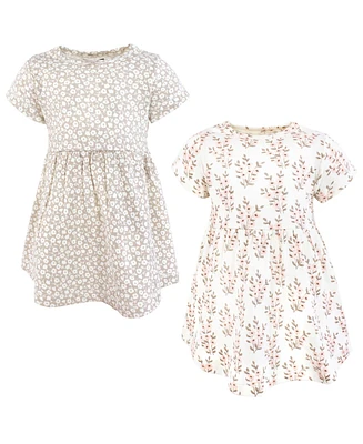 Hudson Baby Girls Cotton Dresses, Pink Taupe Florals
