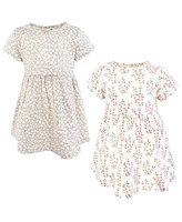 Hudson Baby Girls Cotton Dresses, Pink Taupe Florals