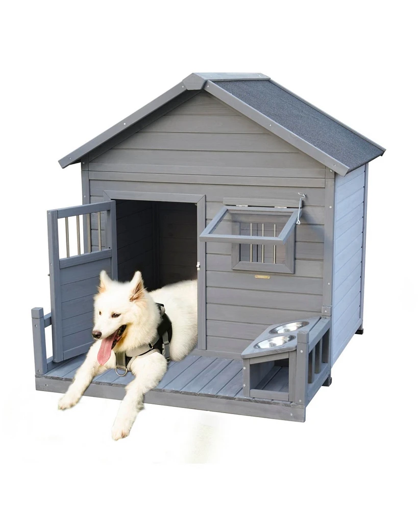 Large Solid Wood Dog House with Terrace