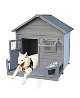 Large Solid Wood Dog House with Terrace