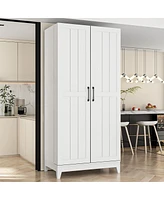 Homsee White 2-door 68.9-inch high multifunctional cabinet, storage cabinet, Pantry (including wine drawer/wine glass holder)