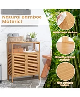 Volenca Bamboo Bathroom Floor Storage Cabinet with Shutter Doors