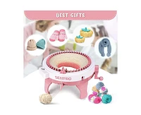 Sentro 48-Needle Pink Knitting Machine | 1-Touch Knitting for Scarves, Hats & Sweaters | Beginner & Diy Friendly | Includes Tutorial & Tools
