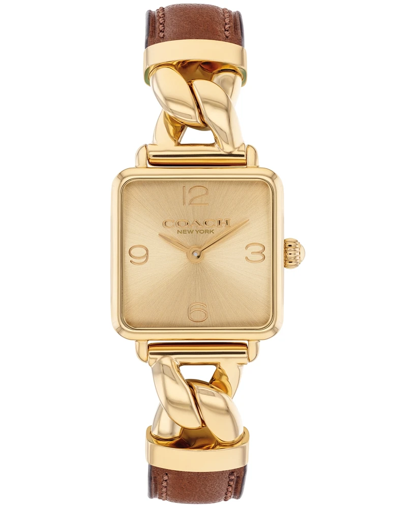 Coach Women's Cass Gold Tone Stainless Steel and Saddle Leather Calfskin Strap Watch, 22mm