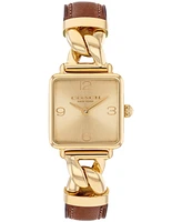 Coach Women's Cass Gold Tone Stainless Steel and Saddle Leather Calfskin Strap Watch, 22mm