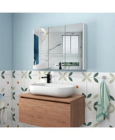 Volenca Frameless Bathroom Wall Mounted Mirror Cabinet with 3 Doors and Adjustable Shelves