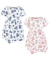 Hudson Baby Infant And Toddler Girls Cotton Dresses, Pink Blue Roses