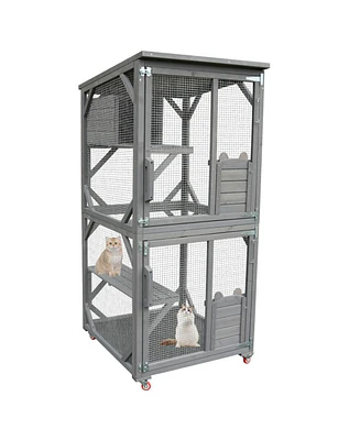 Catio Large Wooden Cat House on Wheels