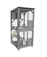 Catio Large Wooden Cat House on Wheels