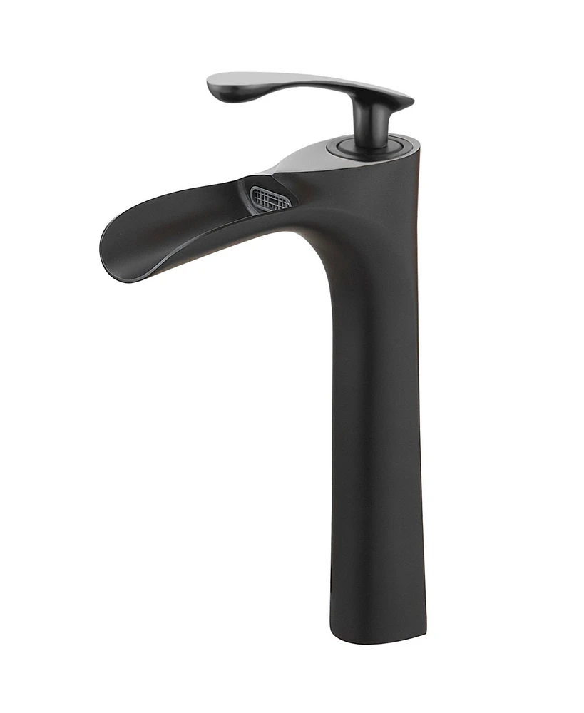 Greenspring Waterfall Single Hole Single Handle Bathroom Vessel Sink Faucet With Drain Assembly in Matte Black