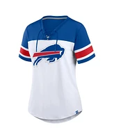 Fanatics Women's White/Royal Buffalo Bills Athena Rhinestone Lace-Up V-Neck T-Shirt