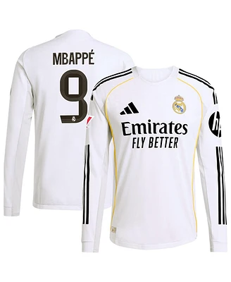Adidas Men's Kylian Mbappe White Real Madrid 2025/26 Home Authentic Long Sleeve Jersey