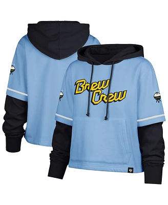 '47 Brand Women's Powder Blue Milwaukee Brewers City Connect Shortstop Cropped Pullover Hoodie