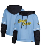 '47 Brand Women's Powder Blue Milwaukee Brewers City Connect Shortstop Cropped Pullover Hoodie