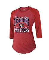 Majestic Women's Red Florida Panthers 2025 Stanley Cup Champions 3/4-Sleeve Raglan Tri-Blend T-Shirt