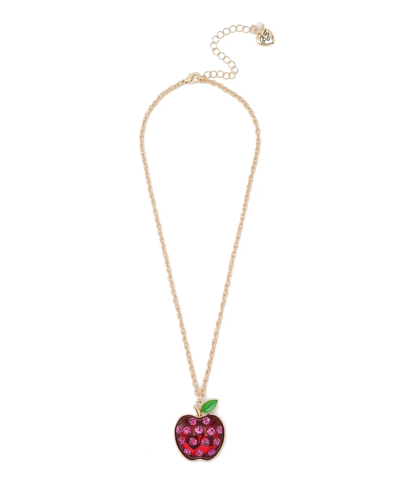 Betsey Johnson Faux Stone Straight Apple Pendant Chain Necklace