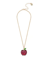 Betsey Johnson Faux Stone Straight Apple Pendant Chain Necklace