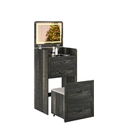 Vlsrka Flip-top vanity desk with mirror and stool.