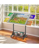 Streamdale Furniture Adjustable Tilting Wooden Puzzle Table with Wheels & Cover