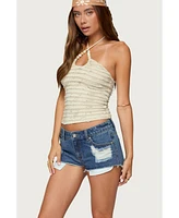 Edikted Women's Criss Cross Bead Ruffled Halter Top