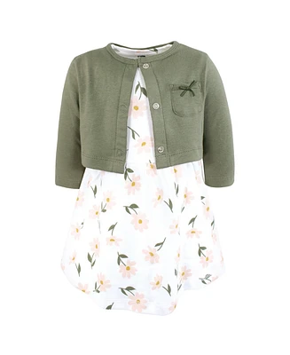Hudson Baby Girls Cotton Dress and Cardigan Set, Sage Floral