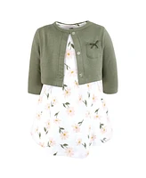 Hudson Baby Girls Cotton Dress and Cardigan Set, Sage Floral