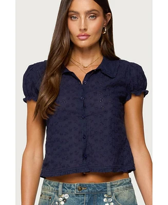 Edikted Women's Lanie Eyelet Tailored Button Up Shirt