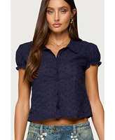 Edikted Women's Lanie Eyelet Tailored Button Up Shirt