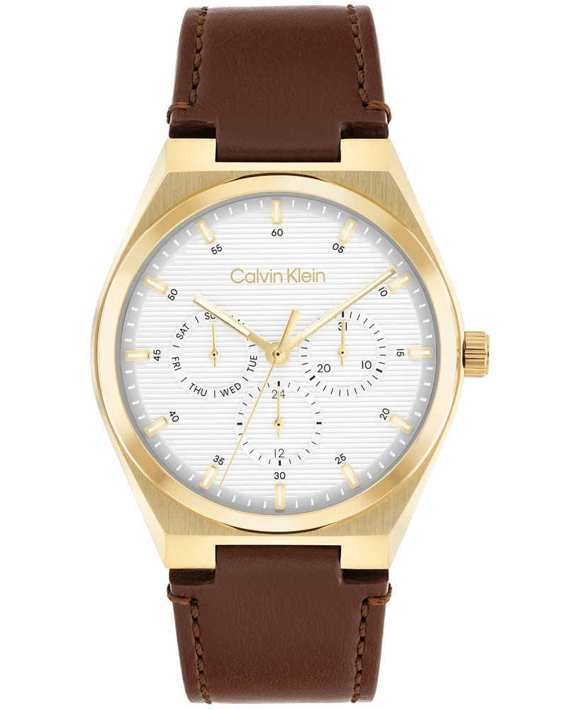 Calvin Klein Men's Brown Leather Strap Watch, 39mm