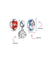 Christmas Snowman Snowflake Murano Glass Mix Set Of 3 Sterling Silver Spacer Dangle Bead Bundle Fits European Charm Bracelet
