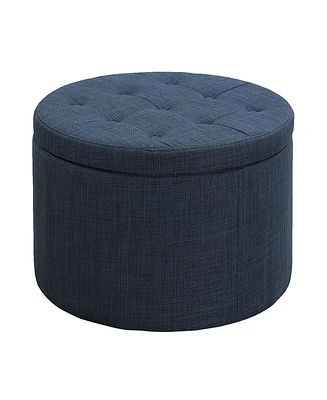 Convenience Concepts 22" Faux Linen Round Shoe Storage Ottoman