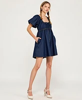 Modenaire Women's Puff Sleeve Tie-Front Romper