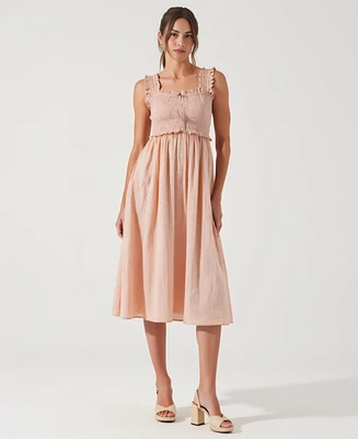 Modenaire Women's Smocked Ruffle-Strap Button-Front Midi Dress