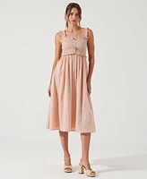Modenaire Women's Smocked Ruffle-Strap Button-Front Midi Dress