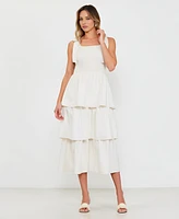 Modenaire Women's Tiered Smocked Bow-Tie Shoulder Midi Dress