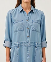 Modenaire Women's Button-Front Denim Mini Dress with Pockets