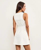 Modenaire Women's V-Neck Sleeveless Button-Front Contrast Trim Mini Dress