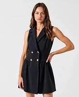 Modenaire Women's Sleeveless Double-Breasted Boucle Tweed Flared Hem Dress