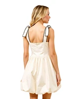Modenaire Women's Bow Strap Square Neckline Mini Dress