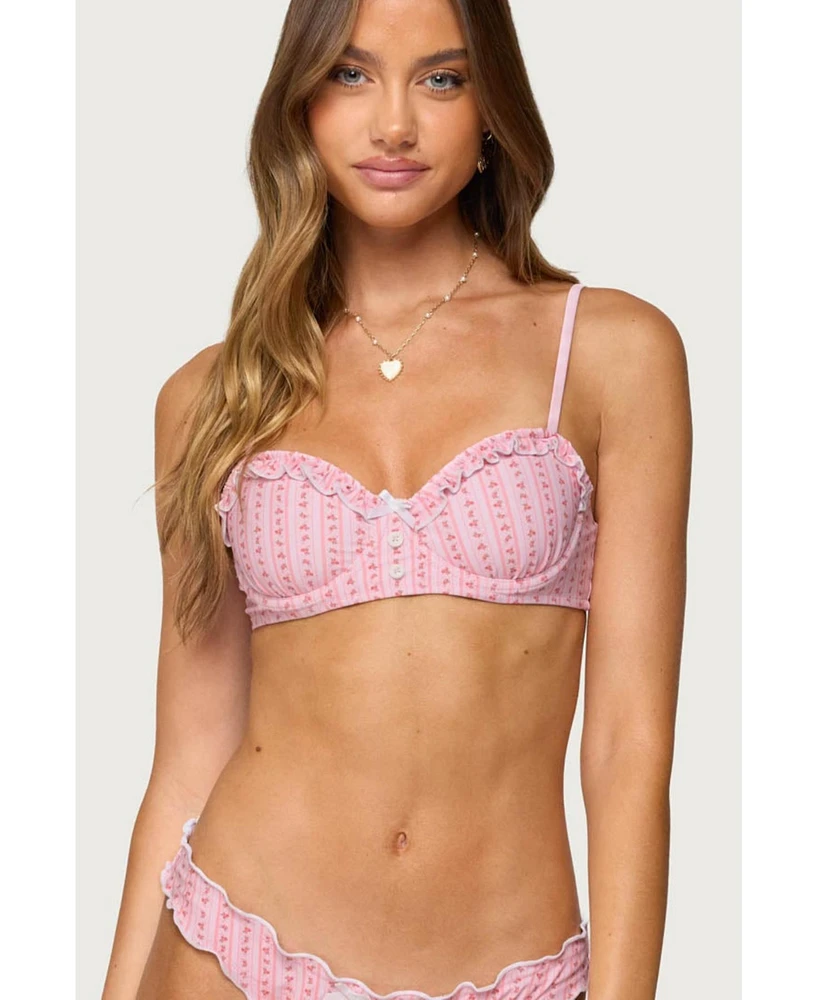 Edikted Women's Pip Striped Ruffle Cupped Bikini Top