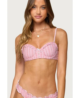 Edikted Women's Pip Striped Ruffle Cupped Bikini Top