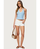 Edikted Women's Contrast Ribbed V Neck Halter Top