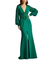 Tadashi Shoji Women's Sahana Bishop Sleeve Plunge Gown