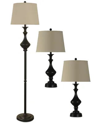 StyleCraft Set of 3 Madison Bronze Finish Lamps: 1 Floor Lamp & 2 Table Lamps