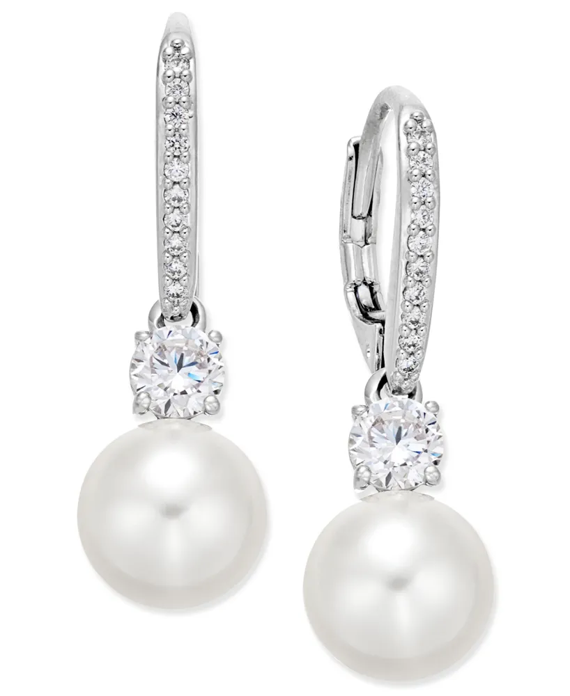 Eliot Danori Silver-Tone Crystal Imitation Pearl Drop Earrings, Created for Macy's