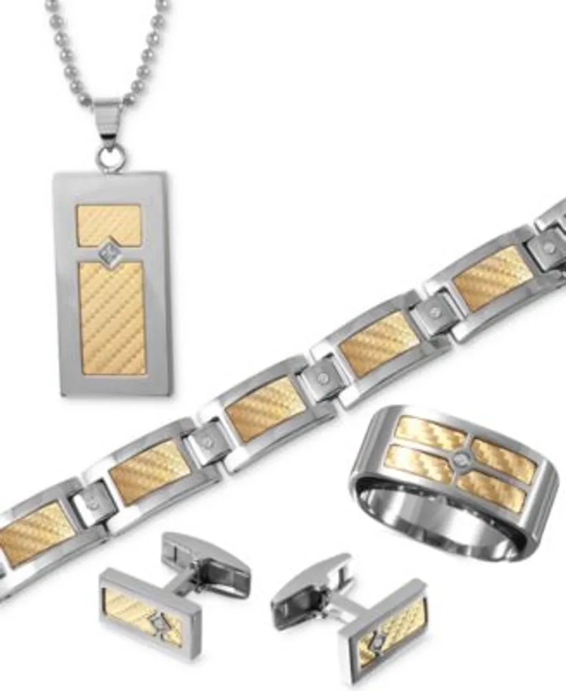 Mens Inlay Jewelry In 18k Gold Stainless Steel